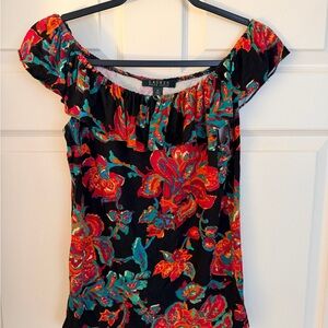 Ralph Lauren Vibrant Floral Off The Shoulder Ruffle Blouse Med.